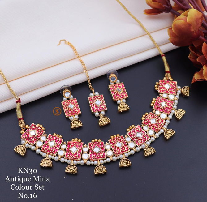 30 KN Kundan Antique Pearl Mina Colour Set Wholesalers In Mumbai
